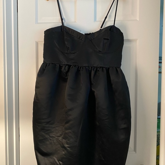 Future Collective Strappy Satin Black Midi Dress Large Cocktail Formal Chic Glam - Picture 2 of 10